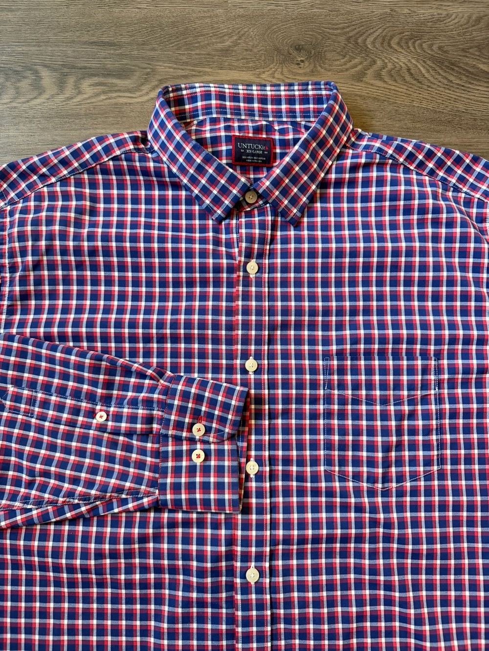 Untuckit Stuhlmuller Mens XXL Long Sleeve Plaid Performance Button Up Shirt Blue